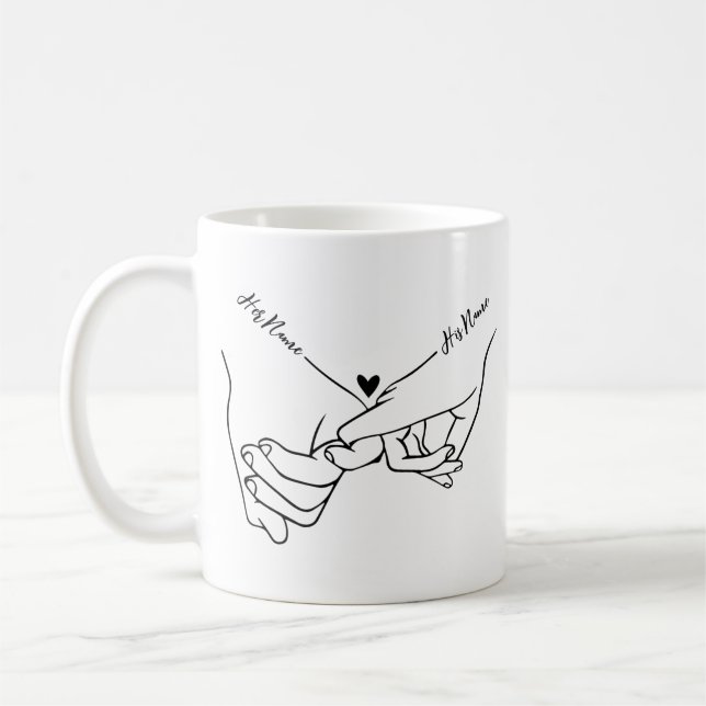 Taza De Café Holding Hands Custom Name Valentine Mug (Izquierda)