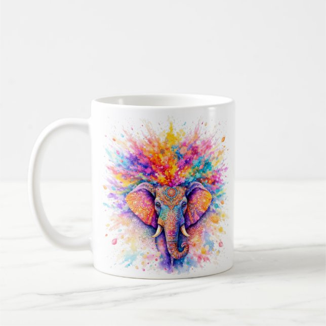 Taza De Café Holi Festival Elephant Watercolor Ceramic Mug (Izquierda)