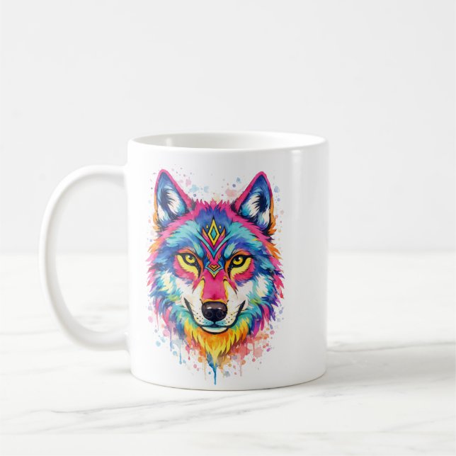 Taza De Café Holi Wolf Aquarell Tasse - Blau (Izquierda)