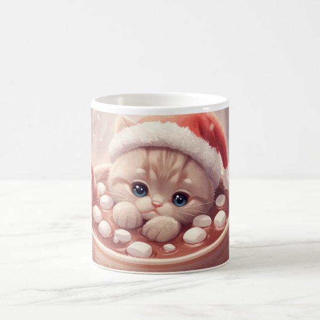 Taza De Café “Holiday Cocoa Kitty Mug" Cute Christmas Cat  (Centro)