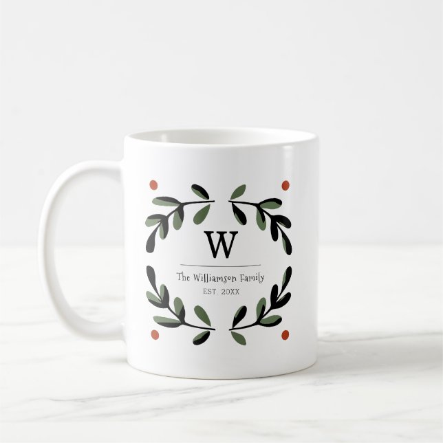 Taza De Café Holiday Farmhouse Monogram Wreath (Izquierda)