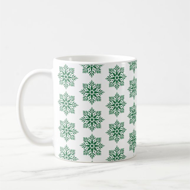 Taza De Café Holiday Snowflake Plaid Pattern Green (Izquierda)