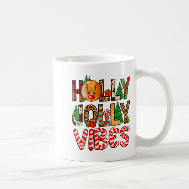 Taza De Café Holly A Jolly Vibes Reindeer Christmas Trees Light (Derecha)
