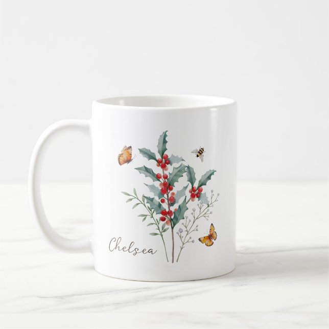 Taza De Café Holly Birth Month Flower (Izquierda)