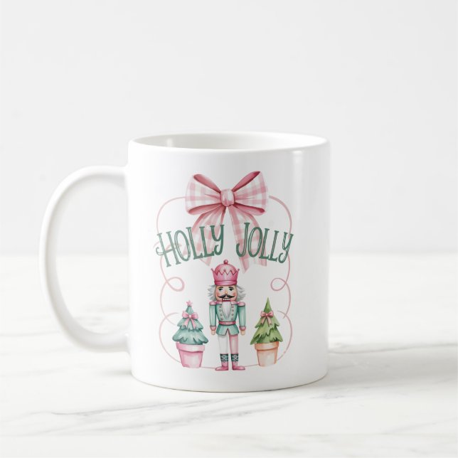 Taza De Café Holly Jolly Navidades Nutcracker Coquette Preppy (Izquierda)