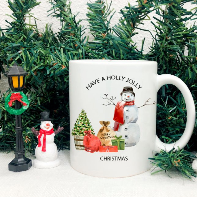 Taza De Café Holly Jolly Navidades Snowman, árbol, paquetes (Subido por el creador)