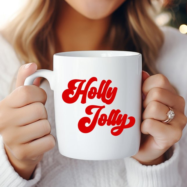 Taza De Café Holly Jolly Retro Crema Roja Navidades de vacacion (Subido por el creador)