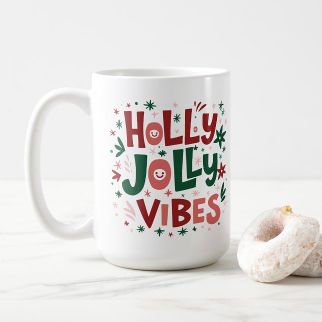 Taza De Café Holly Jolly Vibes Navidad Mug (Con donut)