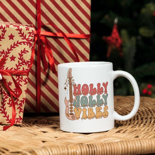 Taza De Café Holly jolly vibes: Navidades bebiendo café Mug (Subido por el creador)