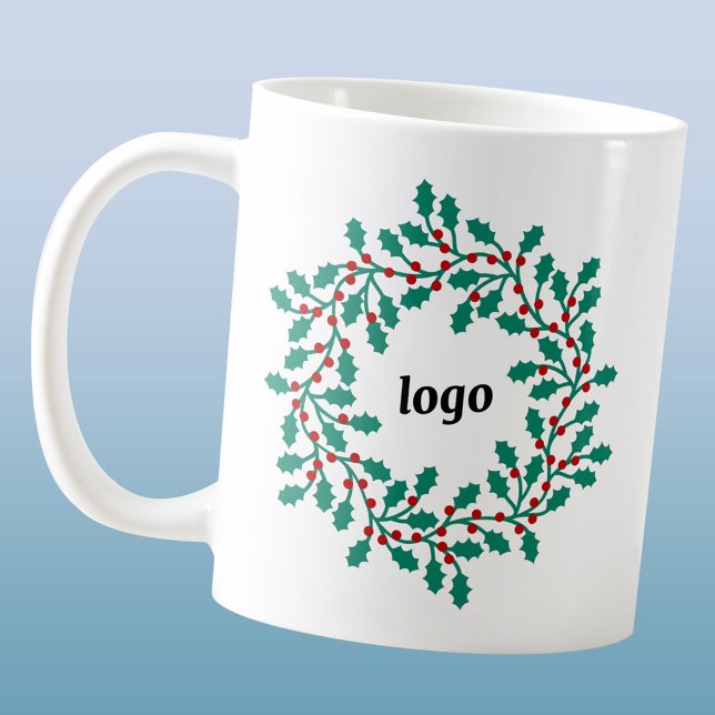 Taza De Café Holly Wreath Logo vacaciones comerciales (Logo holly wreath business promotional holiday coffee mug)
