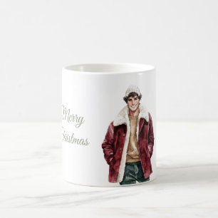 Taza De Café Hombre abrigo borgoña Navidad