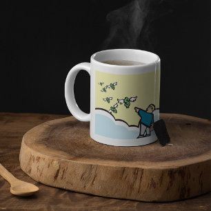 Taza De Café Hombre Apuntando Al Dinero Con Alas