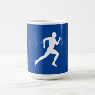 Taza De Café Hombre corriendo una silueta sobre fondo azul