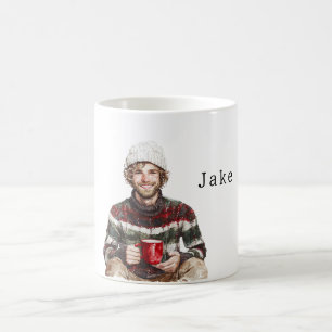 Taza De Café Hombre de invierno con barba sombrero blanco