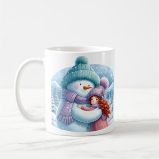 Taza De Café Hombre de nieve abrazando a un Chica en el país de
