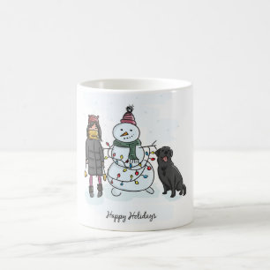 Taza De Café Hombre de nieve, Chica y perro