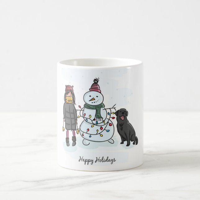 Taza De Café Hombre de nieve, Chica y perro (Centro)
