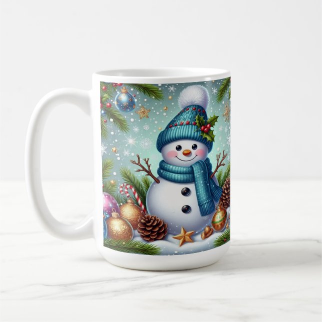 Taza De Café Hombre de nieve con adorno de árbol de Navidad, co (Izquierda)
