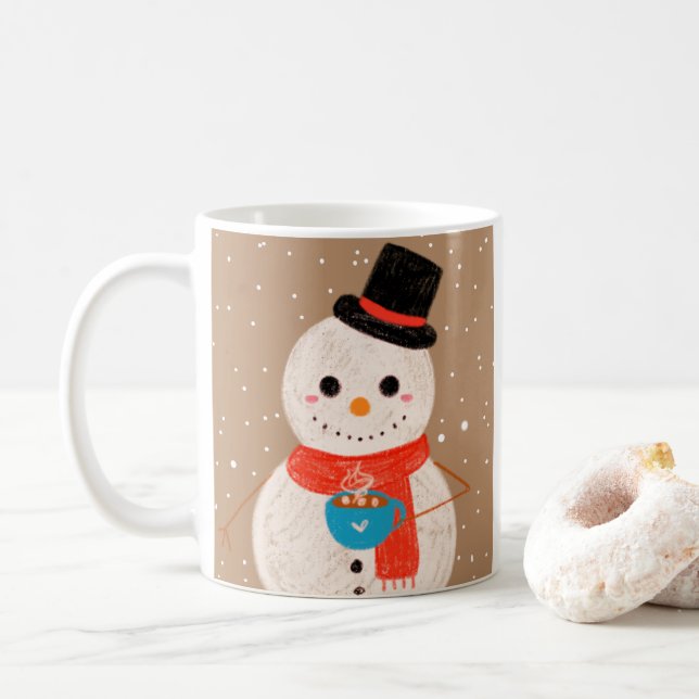 Taza De Café Hombre De Nieve Con Chocolate Caliente (Con donut)