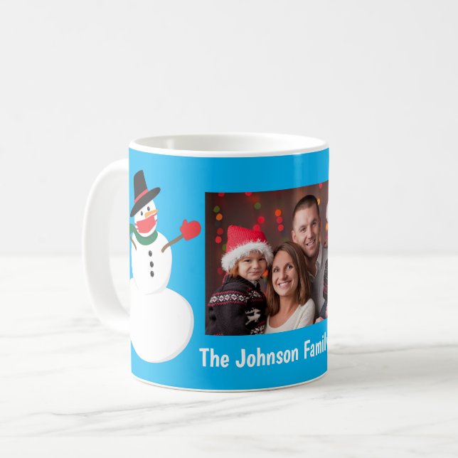 Taza De Café Hombre de nieve con nombre personalizado y foto de (Anverso izquierdo)