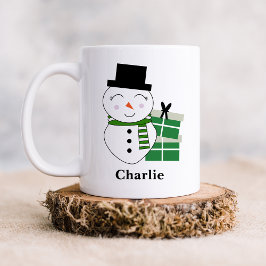 Taza De Café Hombre de nieve con regalo de Navidad verde