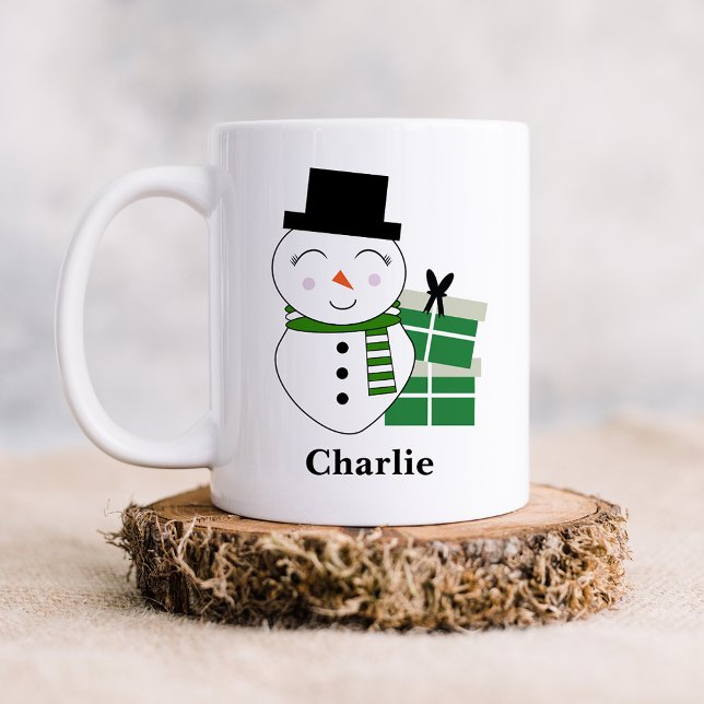 Taza De Café Hombre de nieve con regalo de Navidad verde (Subido por el creador)