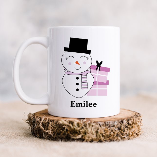 Taza De Café Hombre de nieve con regalos de Navidad rosados (Subido por el creador)