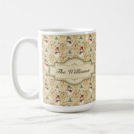 Taza De Café Hombre de nieve vintage y Personalizado de árbol d