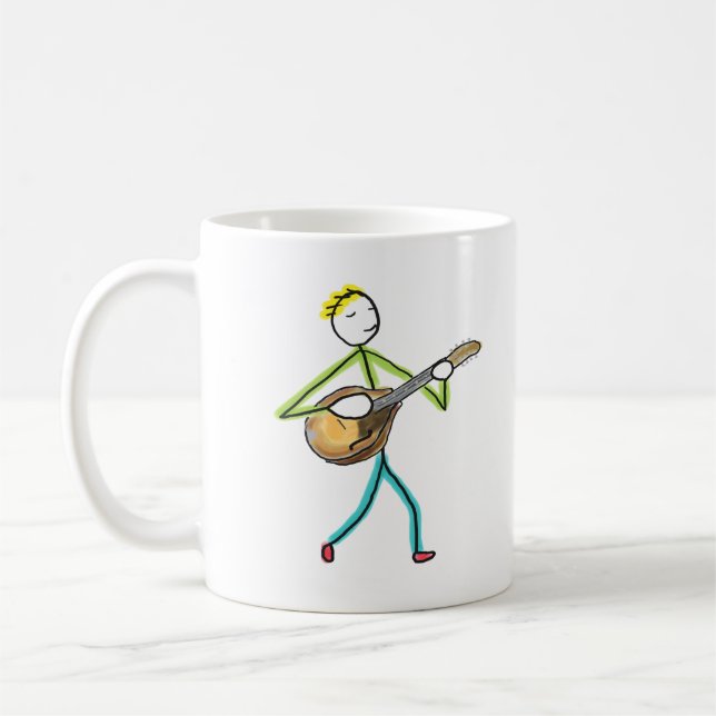 Taza De Café Hombre de Palitos Tocando Mandolina (Izquierda)