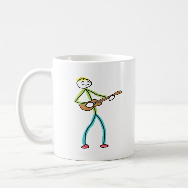 Taza De Café Hombre de Palitos Tocando Ukulele (Izquierda)