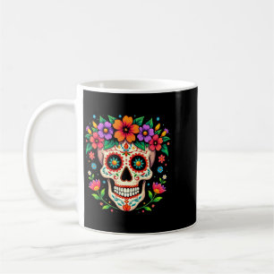 Taza De Café Hombre Día De Los Muertos Cráneo De Azúcar Con Flo
