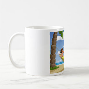 Taza De Café Hombre Divertido Relajándose en Hamaca de Playa