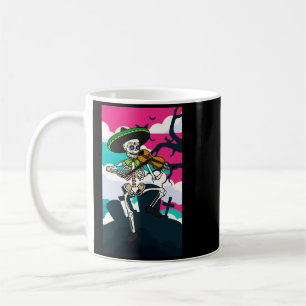 Taza De Café Hombre Mariachi Violín Tocando Esqueleto - Día De