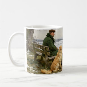 Taza De Café Hombre y perro disfrutando del paisaje invernal de
