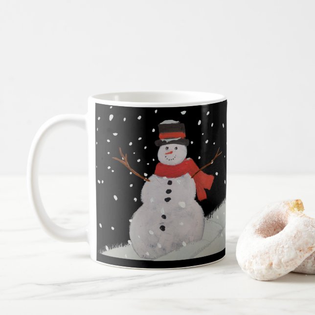 Taza De Café Hombres de nieve en la noche. (Con donut)
