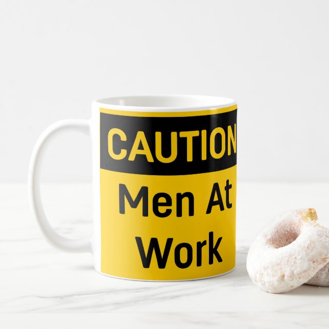 Taza De Café Hombres de precaución en el trabajo (Con donut)