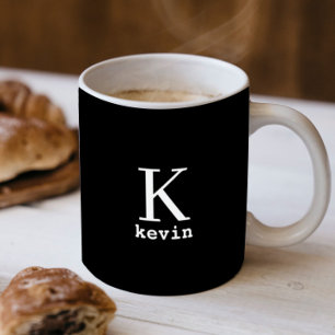 Taza De Café Hombres monograma negro y blanco nombre personaliz