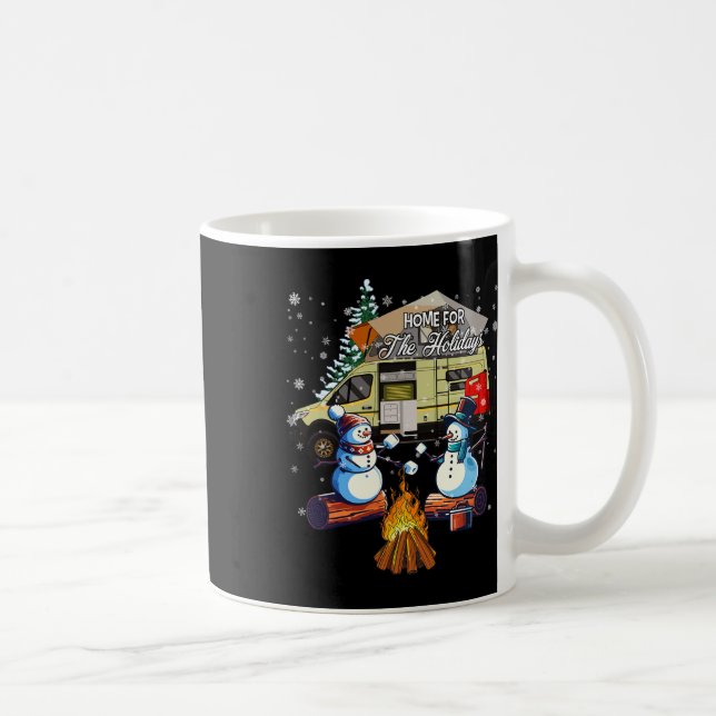 Taza De Café Home For The Christmas Holidays Snowman Camping  (Derecha)