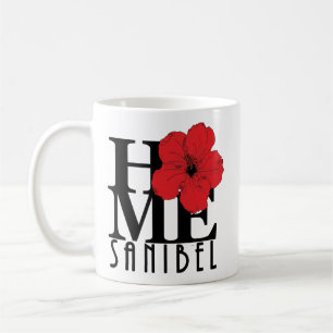 Taza De Café HOME Sanibel Florida Red Hibiscus 11oz