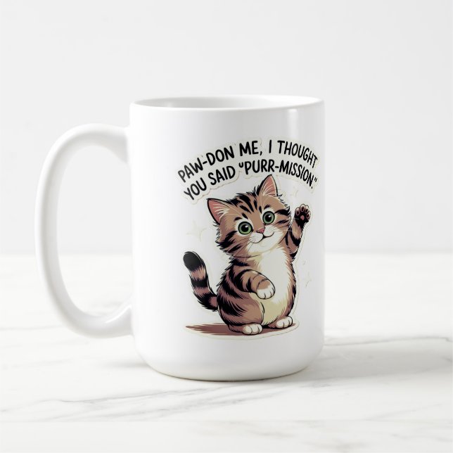 Taza De Café Homophone joke about cats Mug (Izquierda)