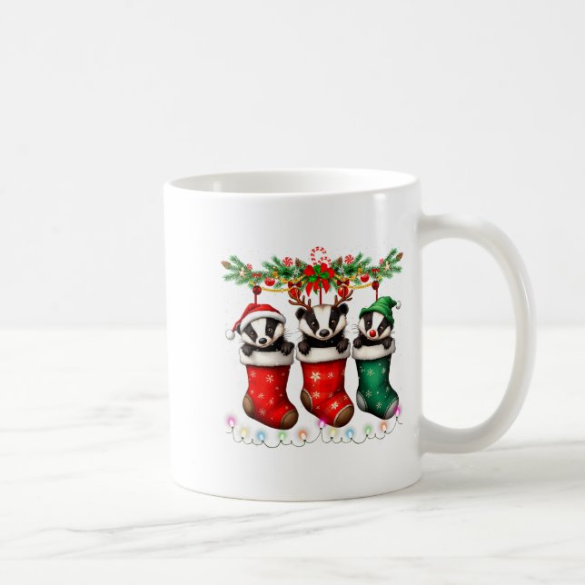 Taza De Café Honey Badger In Christmas Socks Lights Honey Badge (Derecha)