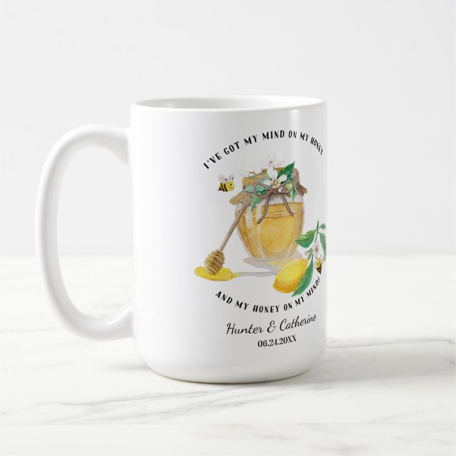 Taza De Café Honey w Cute Bees Lemon Floral n Foliage  (Izquierda)