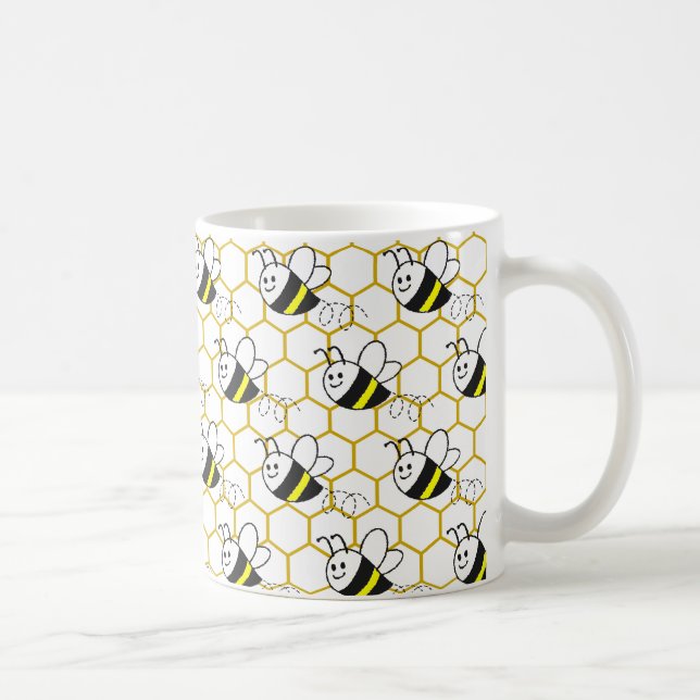Taza De Café Honeybee Honeycomb Black Yellow White Pattern  (Derecha)
