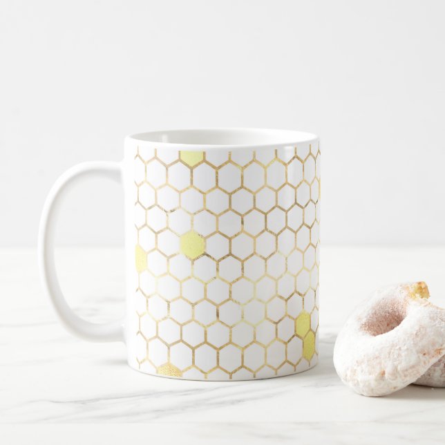 Taza De Café Honeycomb de oro blanco elegante (Con donut)