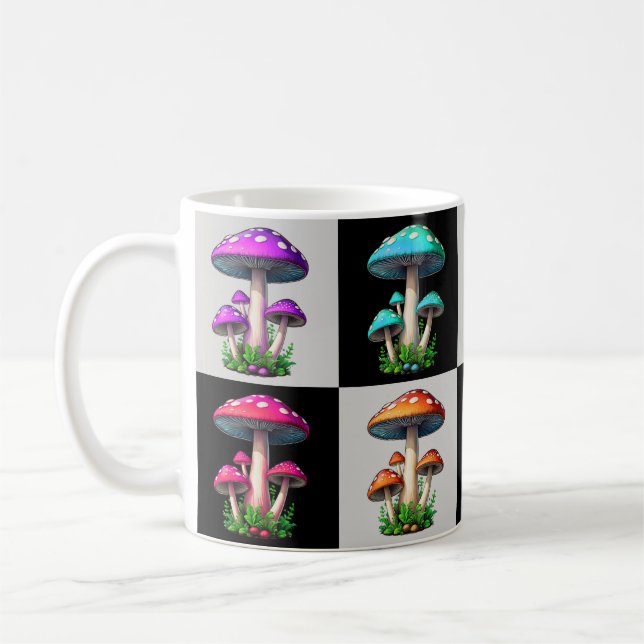 Taza De Café Hongo Geométrico de Cuadros (Izquierda)