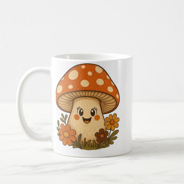 Taza De Café Hongo Retro Sonriente Groovy (Izquierda)