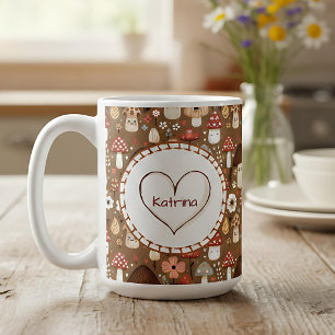 Taza De Café Hongos Adorables con Monograma de Estilo Cottage