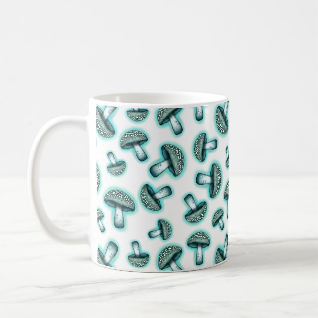 Taza De Café Hongos azules encantados - Café blanco Mug (Izquierda)