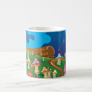 Taza De Café Hongos de dibujos animados en una pradera