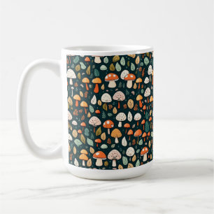 Taza De Café Hongos lindos hojas diseño cottage core